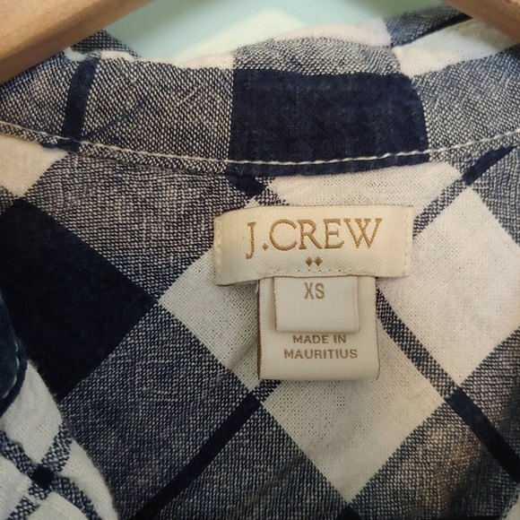 J. Crew Factory Blue & White Plaid Popover Long Sleeve Top Size XS - Picture 4 of 5
